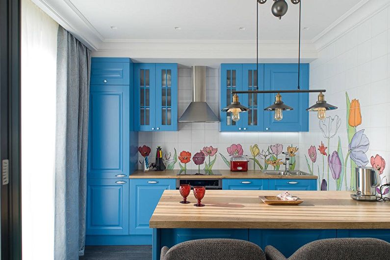 Cozinha azul 13 m2. - Design de interiores