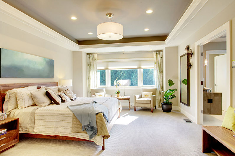 Dwupoziomowy sufit gipsowo-kartonowy w sypialni