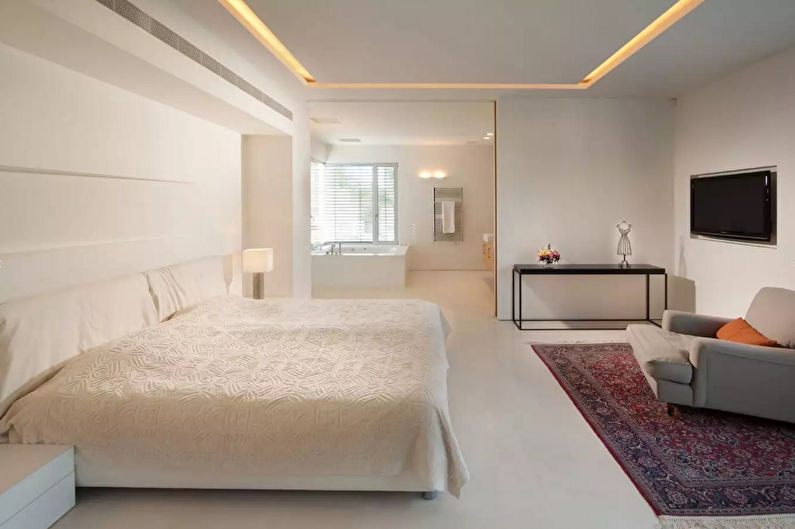 Illuminazione e illuminazione del soffitto in cartongesso nella camera da letto