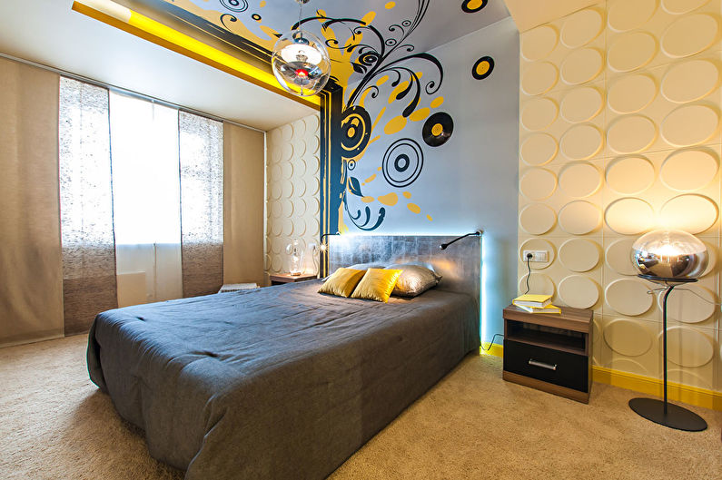 Gipskartonio lubos miegamajame - nuotrauka