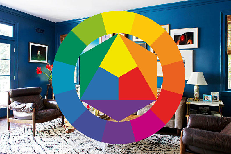 Kombinationen af ​​farver i det indre af stuen - farvehjul