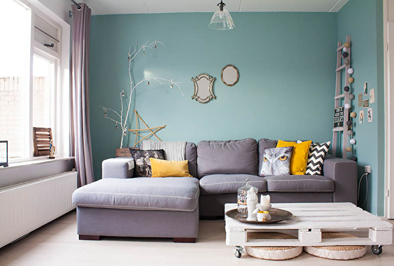 Kombinace barev v interiéru obývacího pokoje - řada Cold