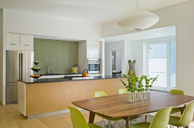 Warna pistachio di bahagian dalam dapur - Foto reka bentuk