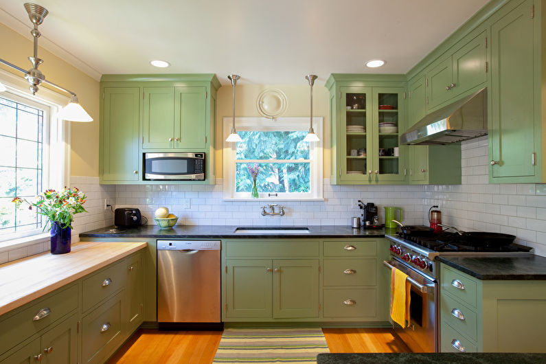 Pisztácia színű a konyha belsejében - Design fénykép