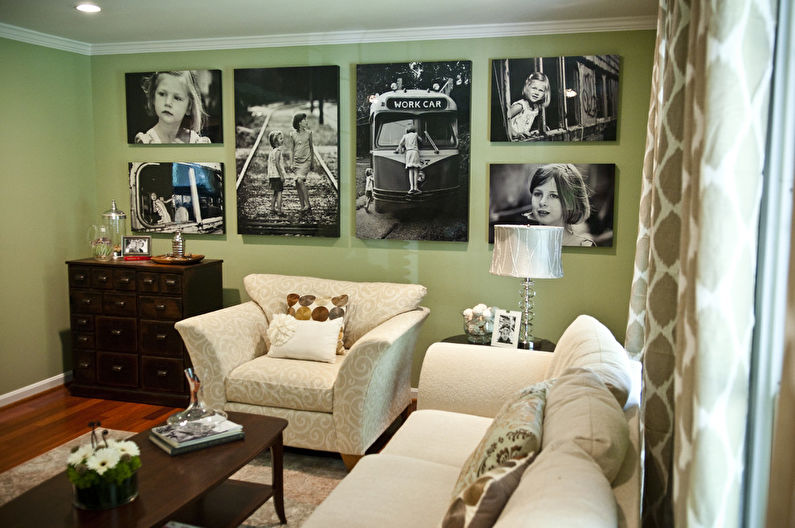Pisztácia szín a nappali belsejében - Design fotó