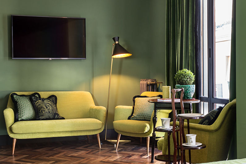 Colore pistacchio all'interno del soggiorno - Foto di design