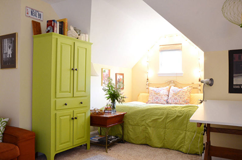 Pistāciju krāsa guļamistabas interjerā - dizaina foto