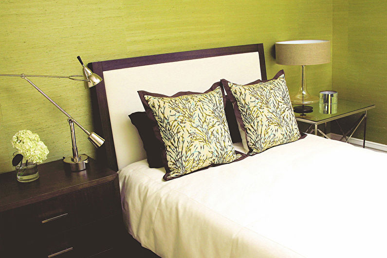 Colore pistacchio all'interno della camera da letto - Foto di design