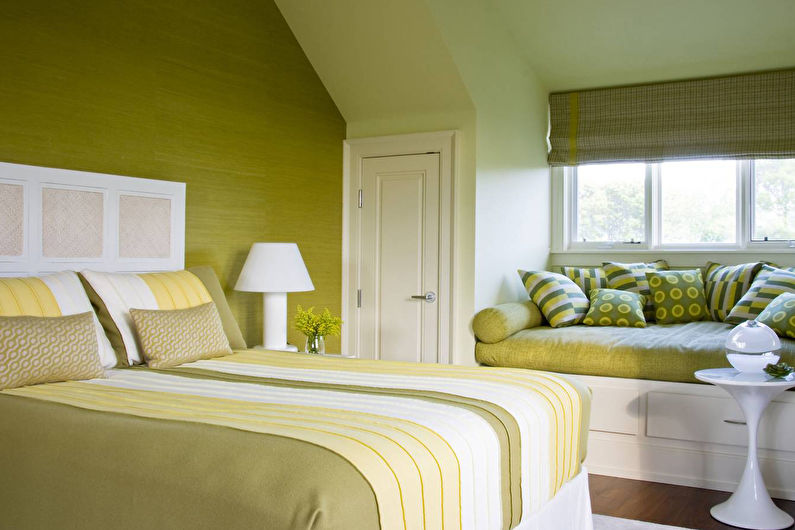 Цвят на шам-фъстък в интериора на спалнята - Дизайн снимка