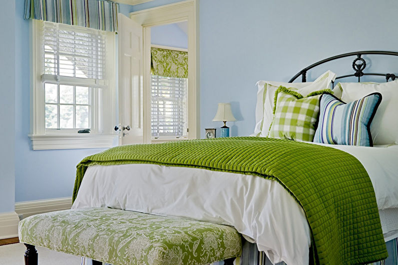 Colore pistacchio all'interno della camera da letto - Foto di design
