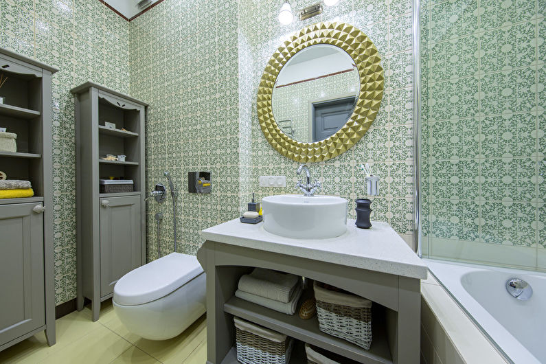 Warna pistachio di bahagian dalam bilik mandi - Foto reka bentuk