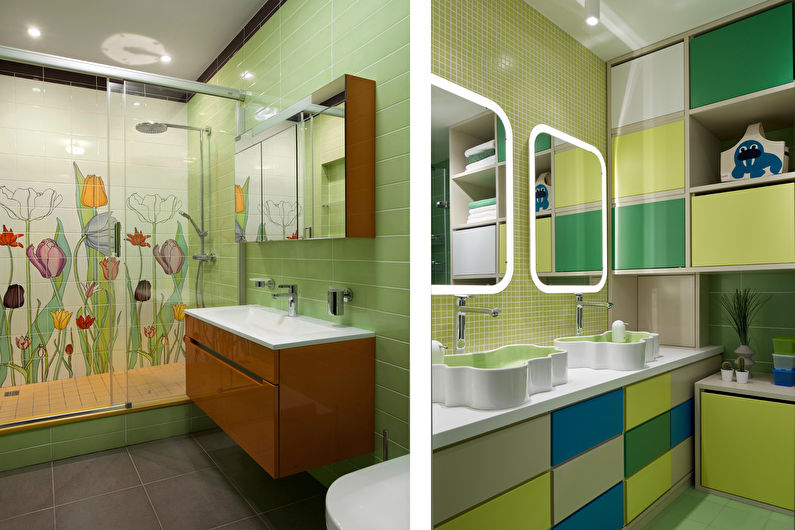 Pistāciju krāsa vannas istabas interjerā - dizaina foto