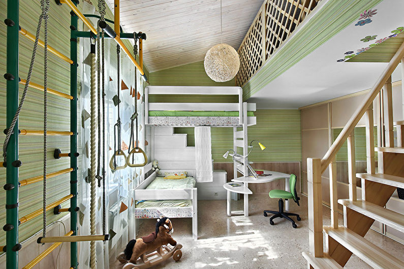 Warna pistachio di bahagian dalam bilik kanak-kanak - Foto reka bentuk