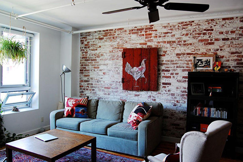 Tapeta pod cihlou v interiéru obývacího pokoje - Design foto
