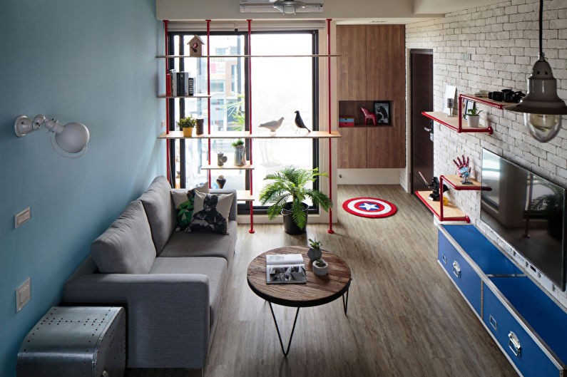 Tapeta pod cihlou v interiéru obývacího pokoje - Design foto