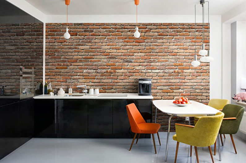 Papel de parede sob um tijolo no interior da cozinha - Design photo