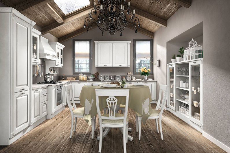 Interjero stiliaus neoklasicistinio stiliaus virtuvė - nuotrauka