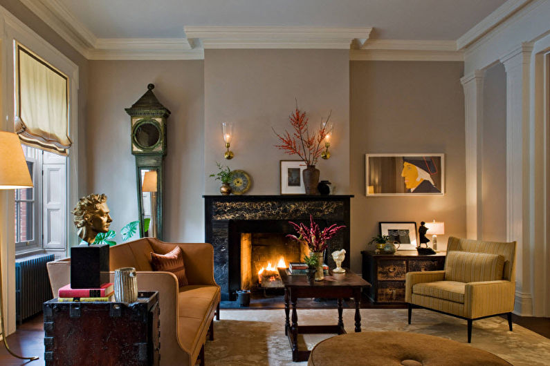 A klasszicista stílusú nappali belsőépítészete - fénykép