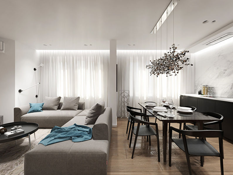 Virtuve-dzīvojamā istaba modernā stilā - 4. foto