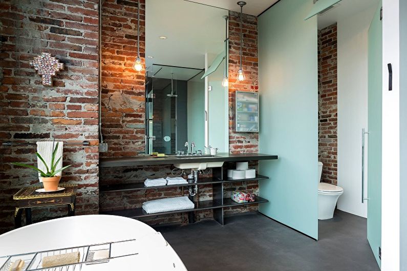 Salle de bain style loft en terre cuite - Design d'intérieur