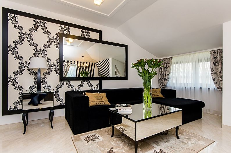 Црно-беле тапете у унутрашњости дневне собе - Дизајнерска фотографија