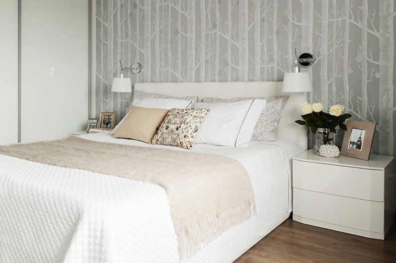 Черно-бял тапет в интериора на спалнята - Дизайн снимка