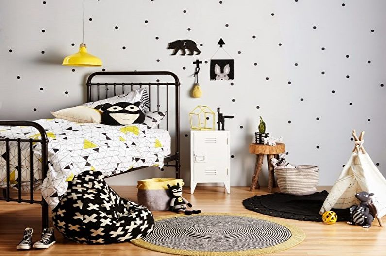 Crno-bijele tapete u unutrašnjosti dječje sobe - Dizajnerska fotografija