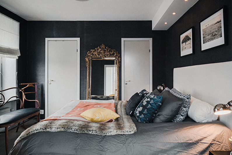 Melna guļamistaba mūsdienīgā stilā - interjera dizains