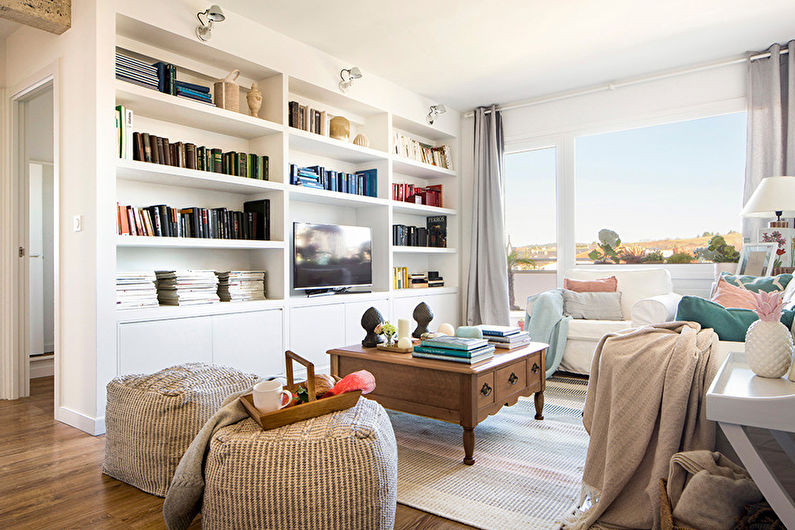Interiérový design obývacího pokoje ve stylu shabby chic - foto