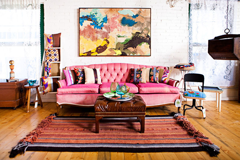 Interiérový design obývacího pokoje ve stylu shabby chic - foto