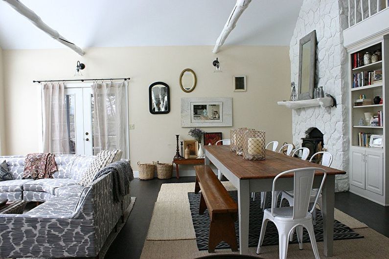 Interjero dizainas gyvenamasis kambarys nuskuręs prašmatnus stiliaus - nuotrauka