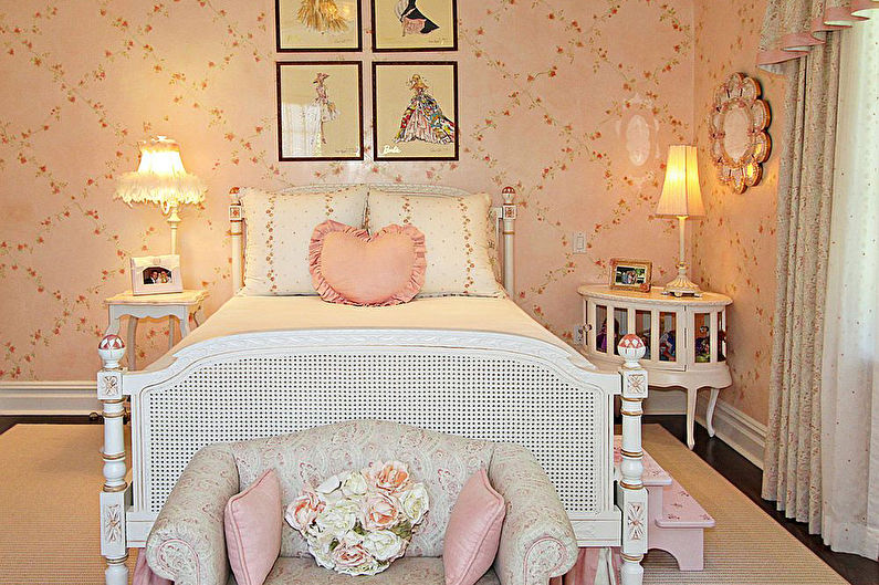 Dormitor de design interior în stilul shabby chic - fotografie
