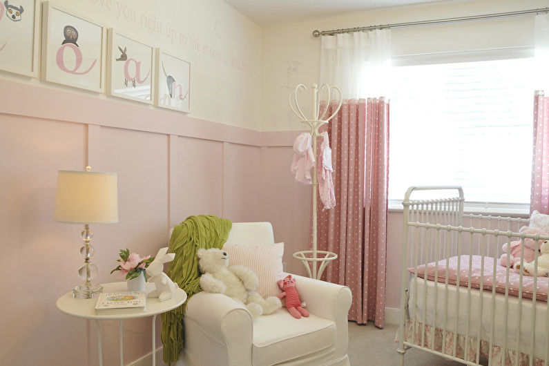 Reka bentuk dalaman bilik bayi dalam gaya bergaya lusuh - foto