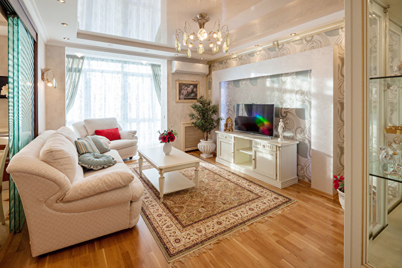 Kombinované sádrokartonové stropy v obývacím pokoji