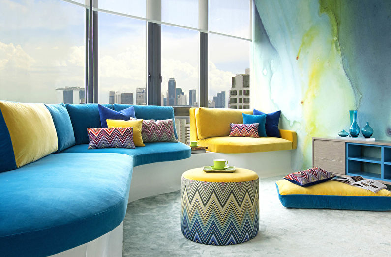 Krāsu kombinācija viesistabas interjerā: 80 idejas