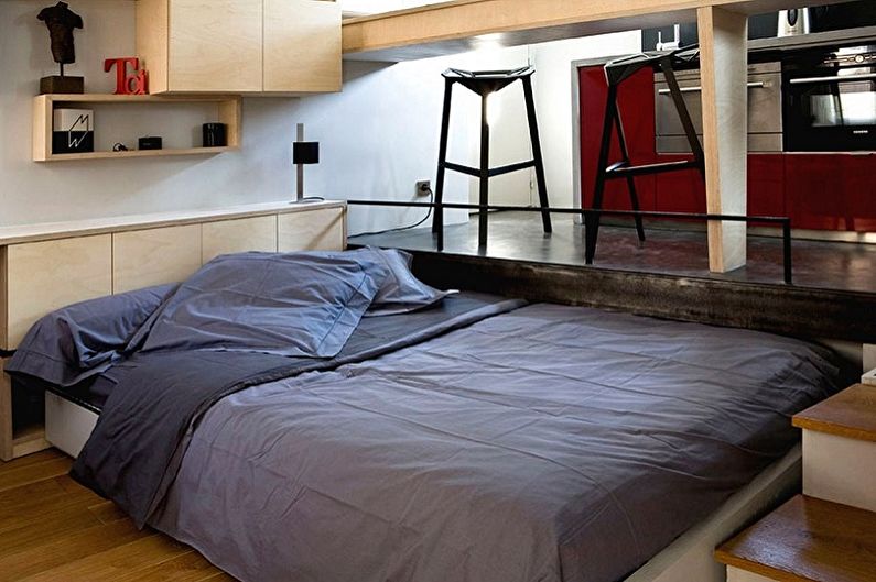 Tipuri de paturi duble după tipul de design - pat dublu cu podium