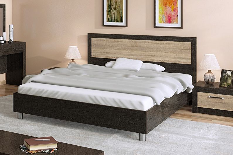 Double bed made of chipboard and MDF