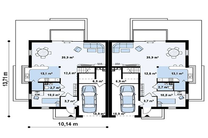 Moderní projekty jednopatrových domů s garáží - Duplex s garáží