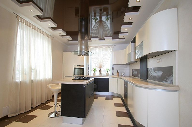 Tavan de gips-carton cu două niveluri în bucătărie