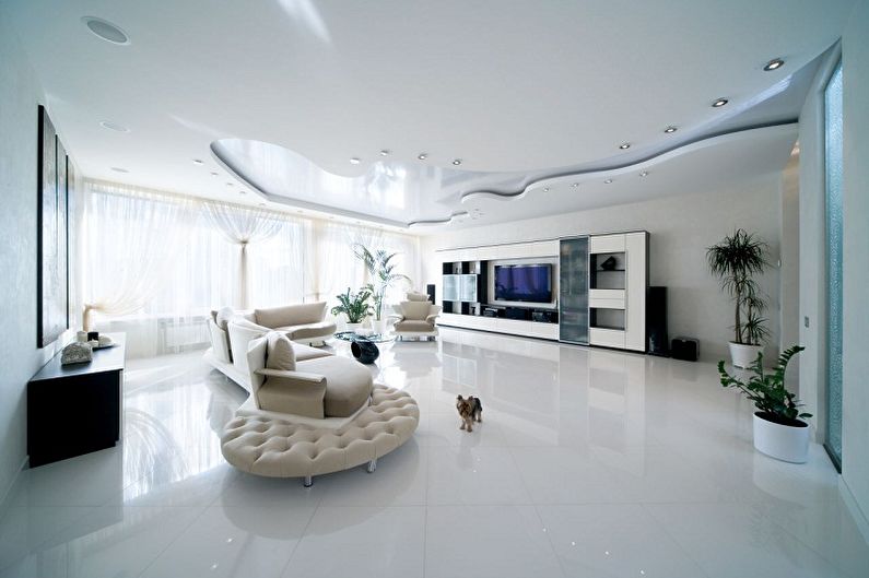 Two-level plasterboard ceilings - photo