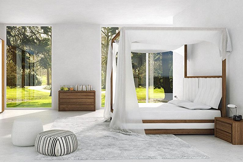 Čtyři plakátové postele v různých stylech interiéru