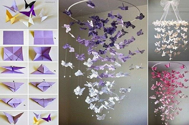 Drugeliai, pasidaryk pats, ant sienos - popierinis origami drugelis