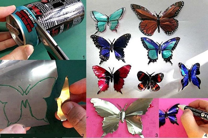 Gør-det-selv-sommerfugle på en væg - dåse-sommerfugle
