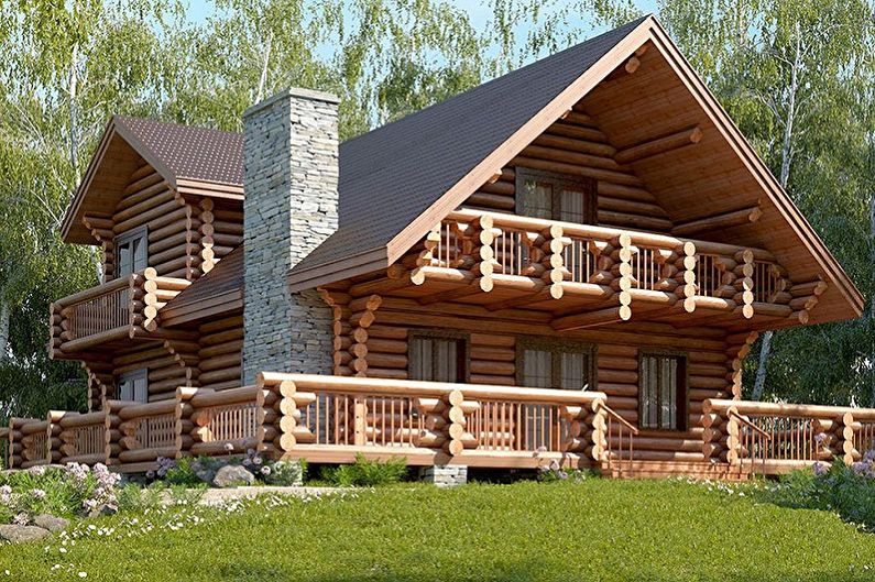 Projek moden rumah kayu balak - Rumah log gaya Chalet