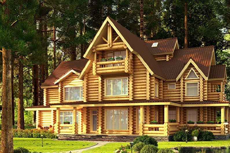 Модерни проекти от къщи от дървени трупи - дървена къща с таванско помещение