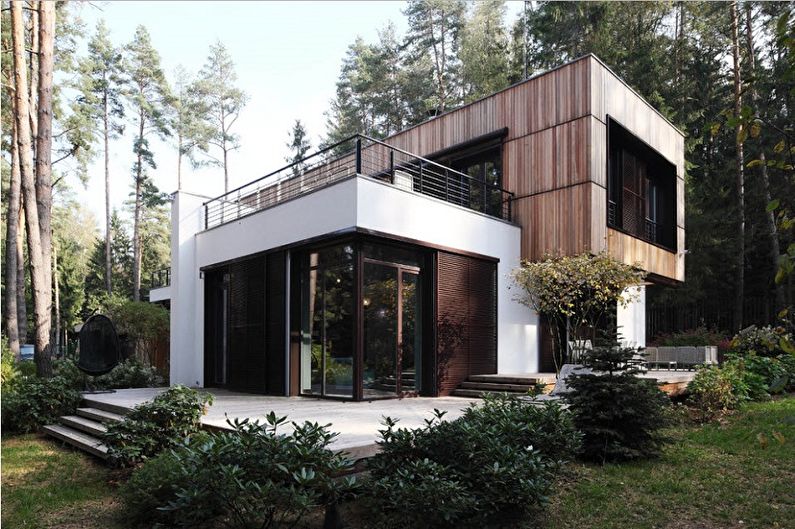 Moderne projekter af to-etagers huse - To-etagers hus med fladt tag