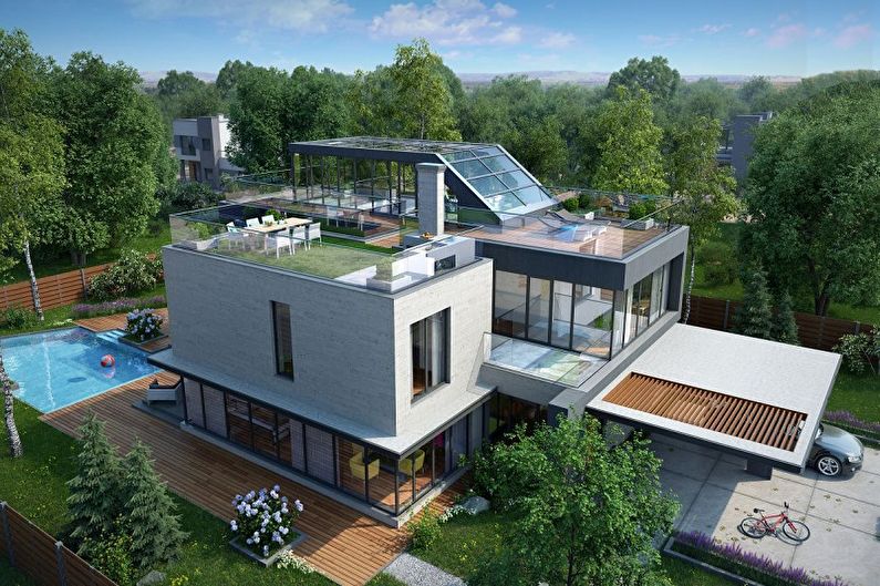 Projek moden rumah dua tingkat - Rumah dua tingkat dengan bumbung rata