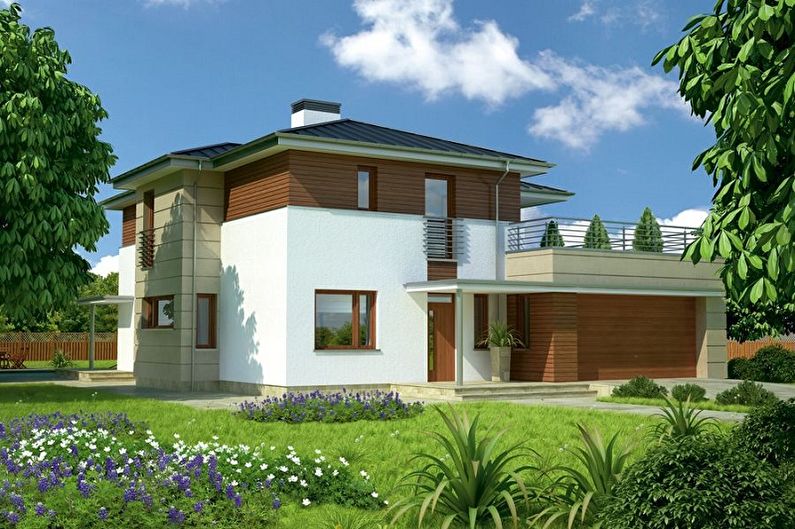 Модерни проекти на двуетажни къщи - Двуетажна къща с гараж