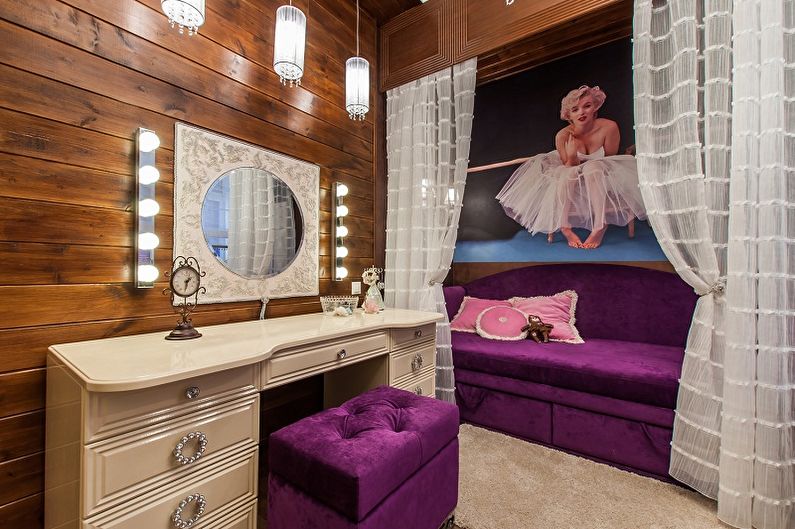 Makeup mirror with bulbs in the interior