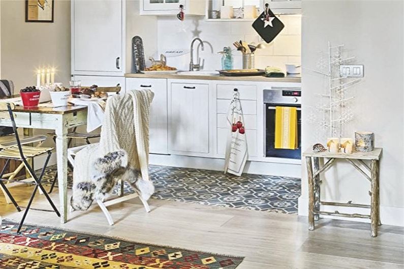 Skandinaviško stiliaus virtuvės dizainas - grindų apdaila